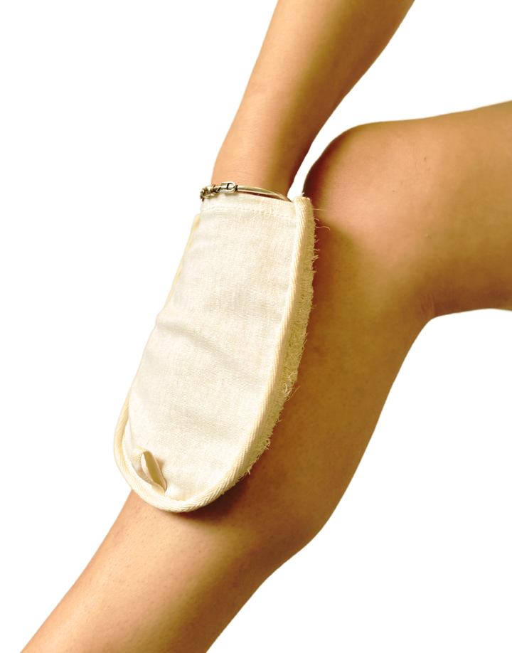 Loofah Body Exfoliator Glove by Green Essentials with cotton storage bag