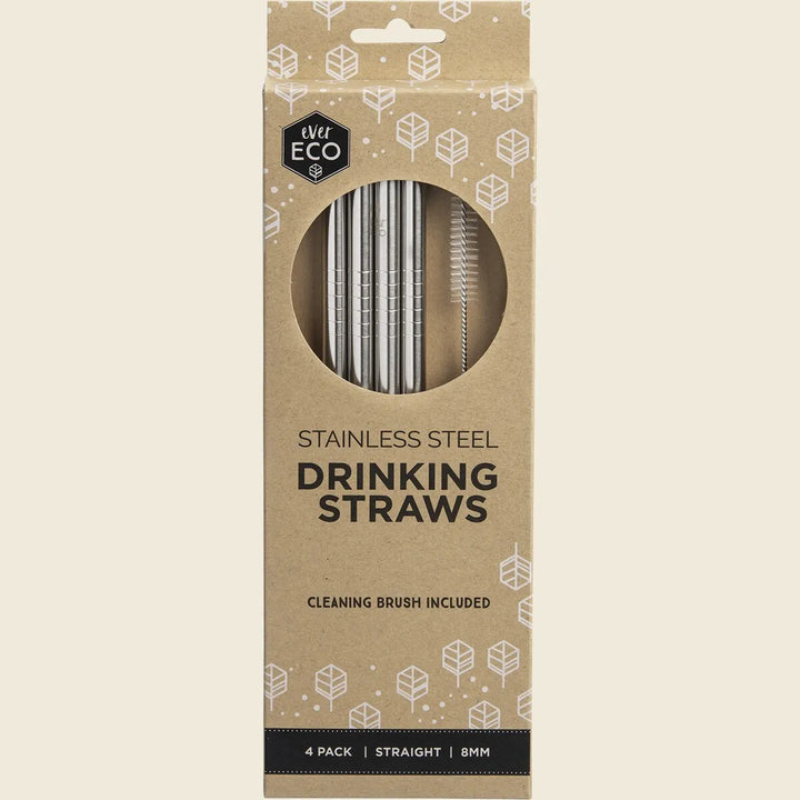 Straws STAINLESS STEEL STRAIGHT (4 Pack) by Ever Eco