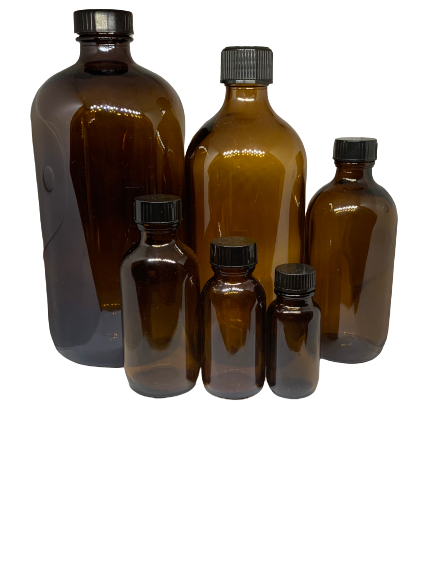 Bottles-Glass Amber Bottles with black screw lid